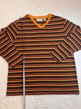 Striped V-Neck Long Sleeve Top - Jennifer Lauren - Red/Brown/Yellow